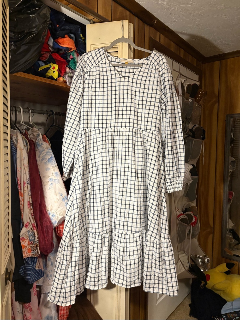 DownEast White Dress with Navy Windowpane Check